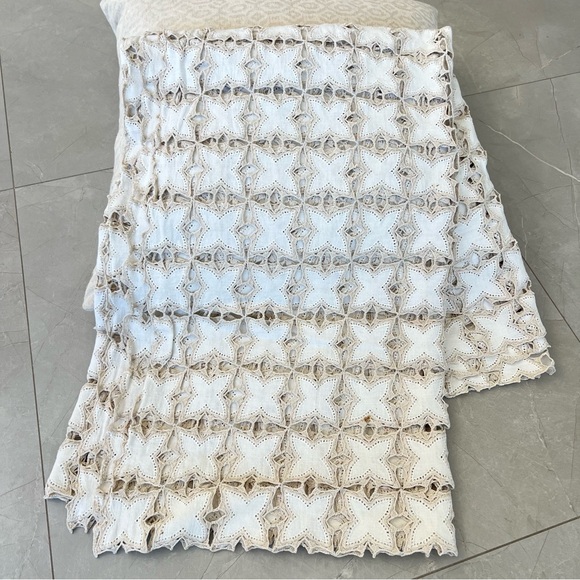 Exquisite Vintage Handmade Crochet Star Shaped Linen Bedspread Throw Table Cover - Picture 4 of 16